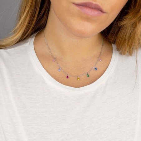 Gargantilha em Prata Esterlina e Zircões (Madrepérola)