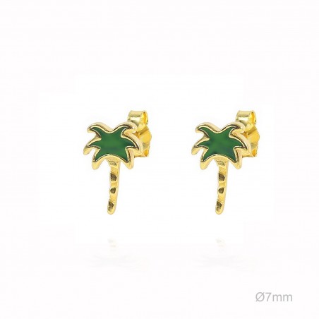 Pendientes Presión Dorado Palmera Esmalte 