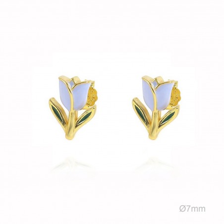 Pendientes Presión Dorado Tulipán Lila Esmalte 
