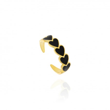 Anillo Dorado Corazones Esmalte Negro