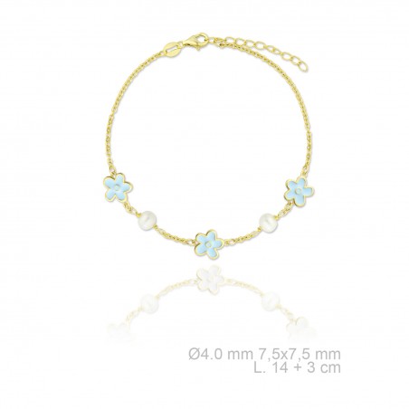 Pulsera de Plata de Ley en dorado con perla y esmalte