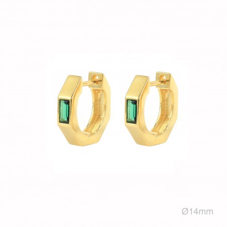 Pendientes Aro Dorado Hex Circ Verde