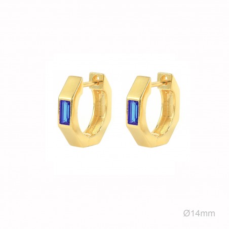 Pendientes Aro Dorado Hex Circ Azul