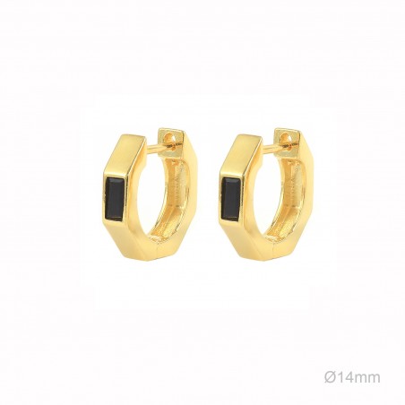 Pendientes Aro Dorado Hex Circ Negra
