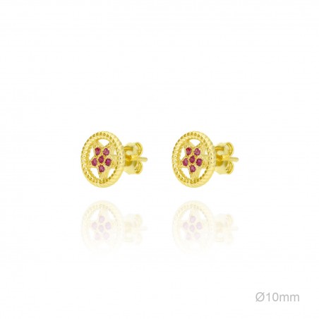Pendientes Dorado Estrella Bisel Circ Fuxia