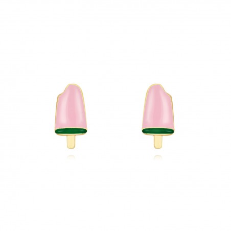 Pendientes Presión Dorado Helado Esmalte Rosa