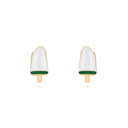 Pendientes Presión Dorado Helado Esmalte Blanco