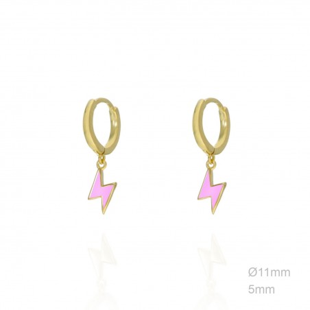 Pendientes Aro Dorado Rayo Esmalte Rosa