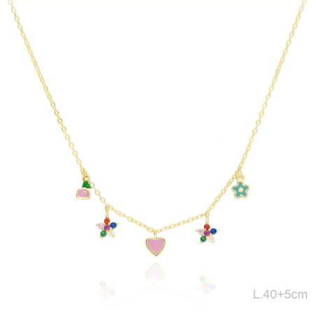 Gargantilla Dorada Corazón Esmalte Rosa Circ 