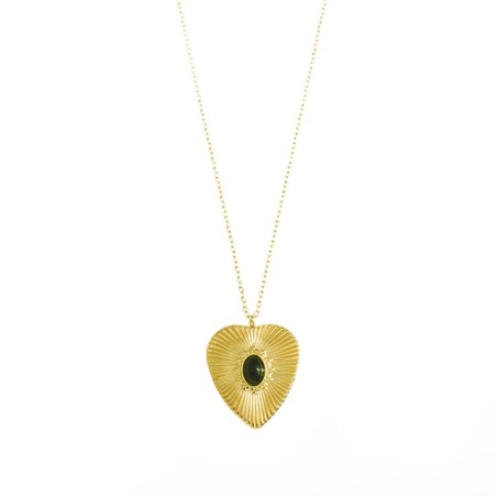 Gargantilla Corazón Piedra Negra ACERO
