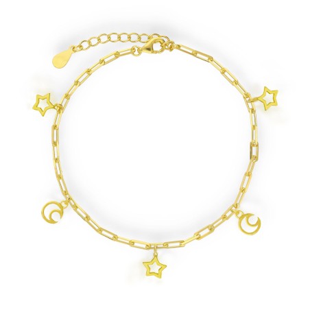 Pulsera Eslabones Estrella y Luna Caladas
