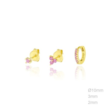 Pendientes Dorados Pack 3 Circ Rosa