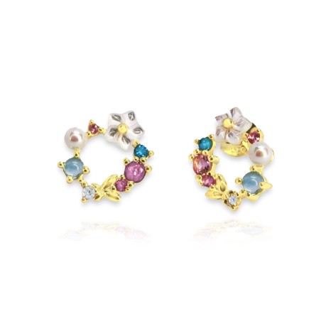 Pendientes Dorado Circ Flor Perla