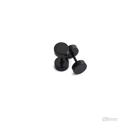 Pendientes Redondo Plano 8mm Negro ACERO