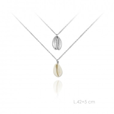 Gargantilla Doble Concha Natural y Plata