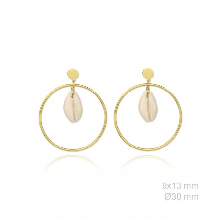 Pendientes Aro y Presión Concha Dorados